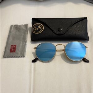Ray-Ban Round Metal Sunglasses - Gold Frame with Blue Mirrored Lenses RB3447